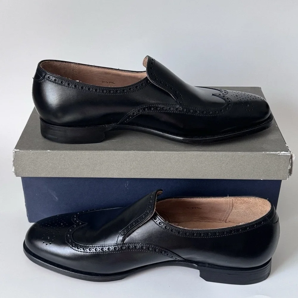Peal & Co Brooks Brothers Wingtip Loafers Brogue BLACK Dress Shoes Men's 9 $698